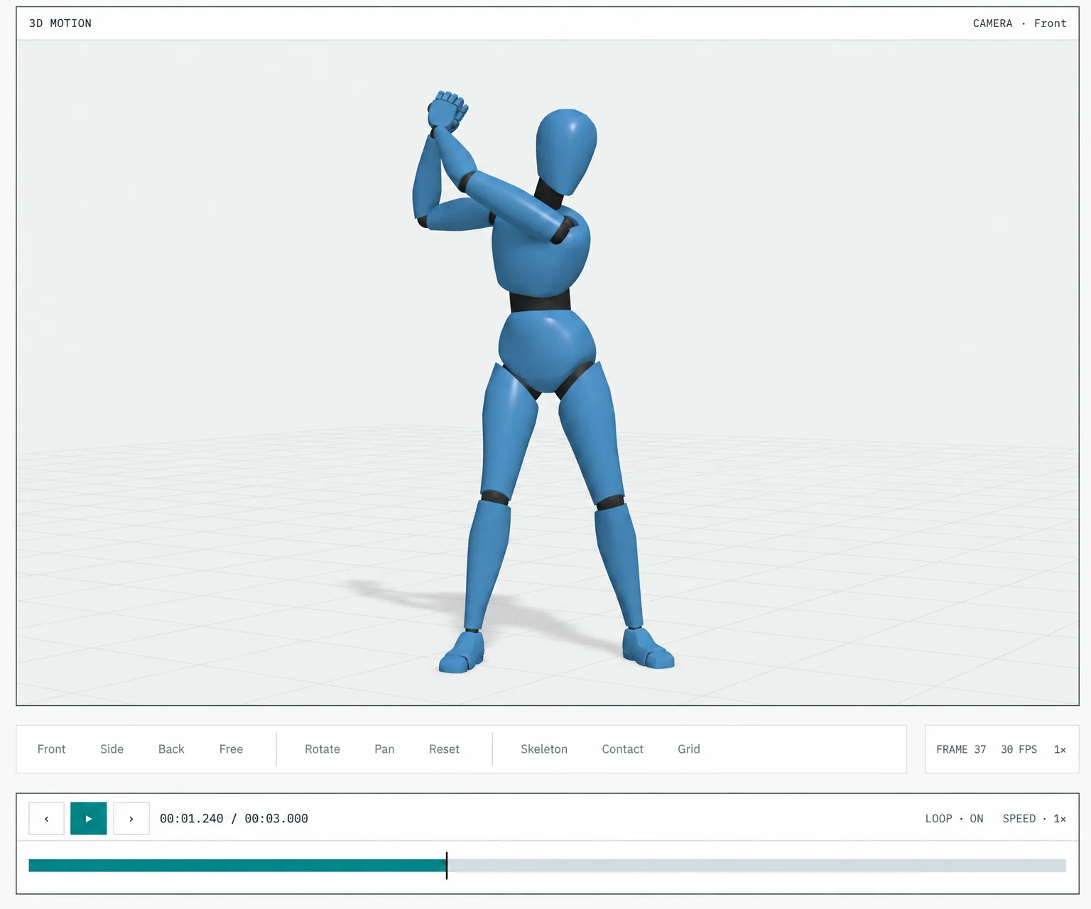 A mannequin swinging a golf swing without a club inside a 3D motion viewer